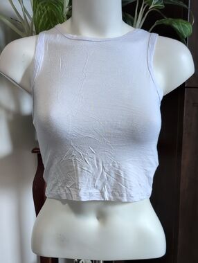 Classic White Ribbed Cropped Tank Top - Unbranded